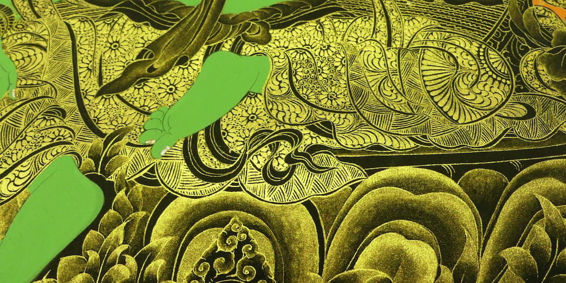 détail de peinture green tara thangka